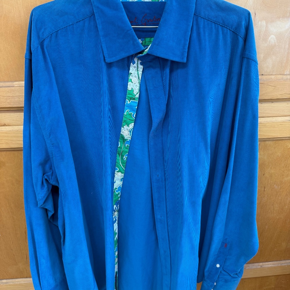 Robert Graham Blue Corderoy Shirt 3XL